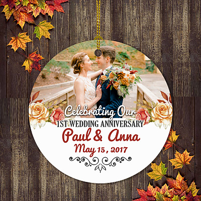 Alternative view of Personalized Custom Photo Our 1st Wedding Anniversary Milestone Circle Ornament - One Year Paper Anniversary Gift