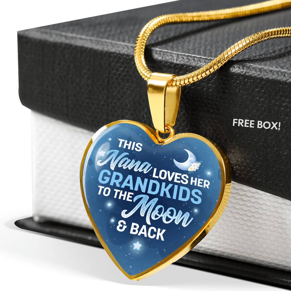 This Nana Loves Her Grandkids to the Moon and Back Heart Pendant Necklace Gifts for Nana - Heart Luxury Necklace (Gold Plated)