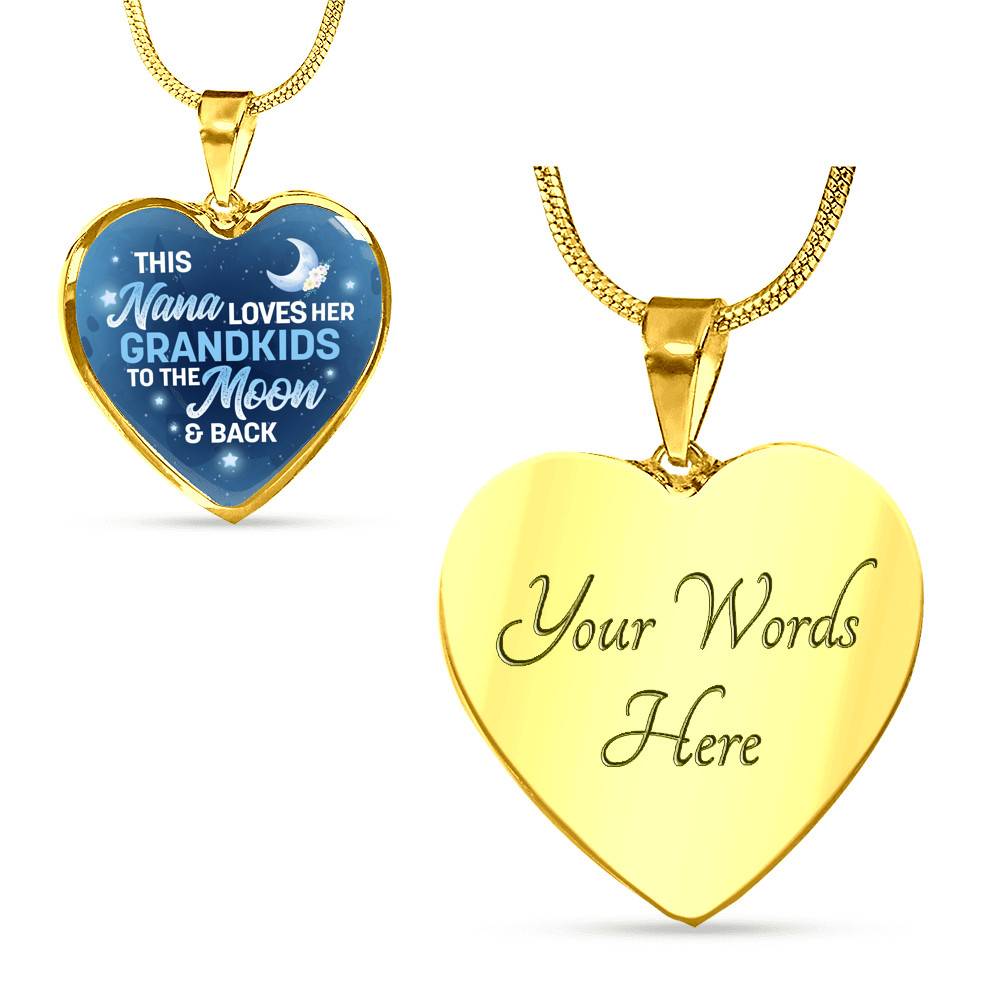 This Nana Loves Her Grandkids to the Moon and Back Heart Pendant Necklace Gifts for Nana - Heart Luxury Necklace (Gold Plated)