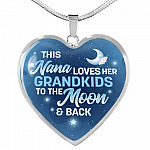 This Nana Loves Her Grandkids to the Moon and Back Heart Pendant Necklace Gifts for Nana - Heart Luxury Necklace (Silver)