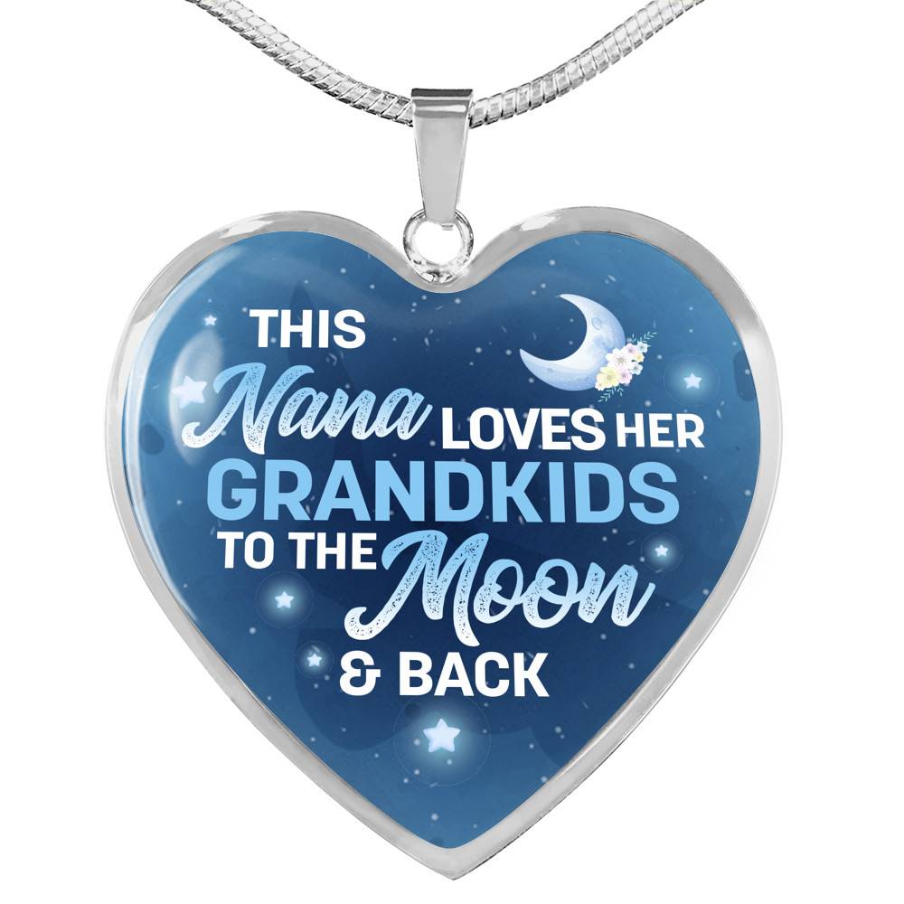 This Nana Loves Her Grandkids to the Moon and Back Heart Pendant Necklace Gifts for Nana - Heart Luxury Necklace (Silver)