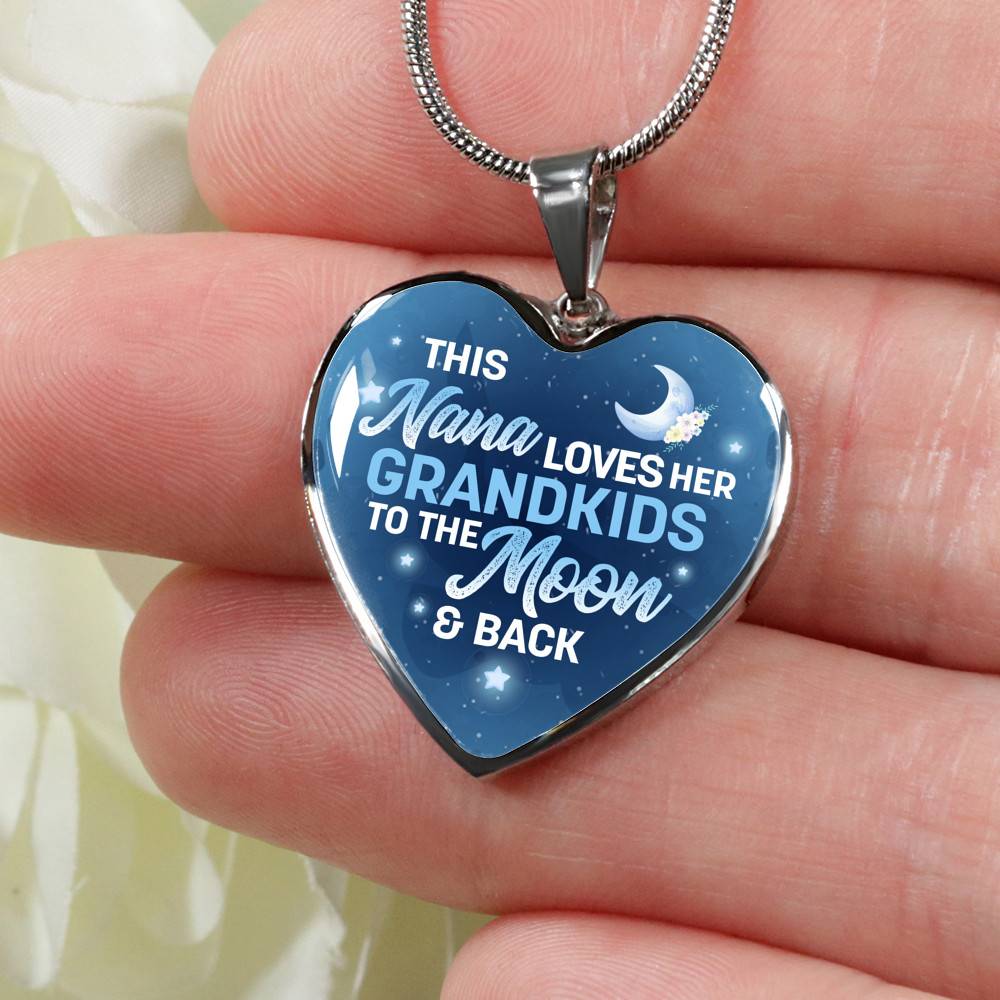 This Nana Loves Her Grandkids to the Moon and Back Heart Pendant Necklace Gifts for Nana - Heart Luxury Necklace (Silver)