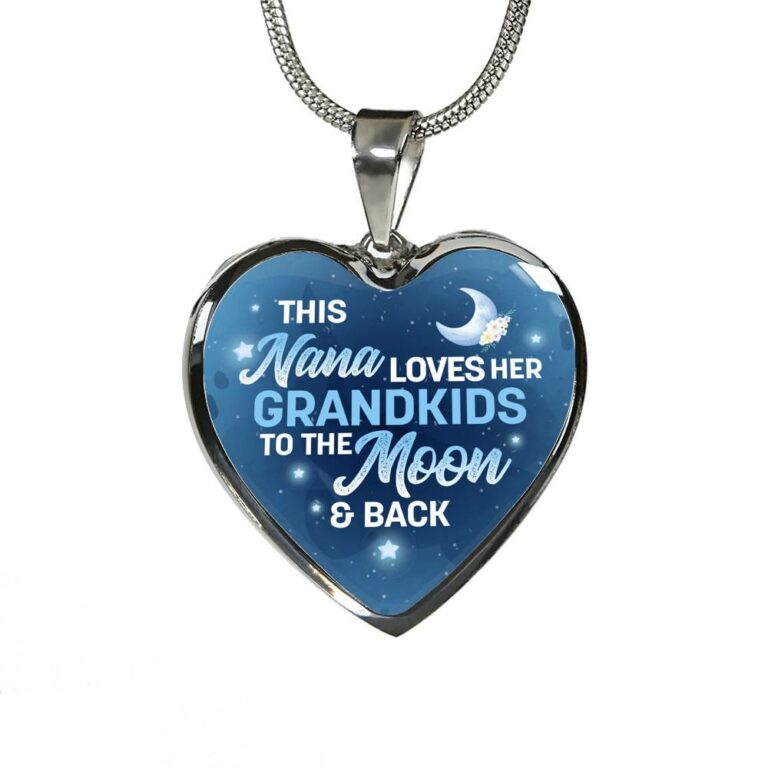 This Nana Loves Her Grandkids to the Moon and Back Heart Pendant Necklace Gifts for Nana - Heart Luxury Necklace (Silver)