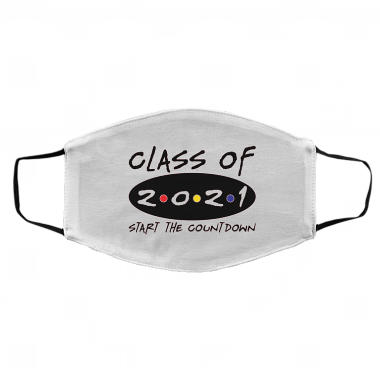 Class of 2021 Start the Countdown Graduation Gifts Washable Reusable Custom Printed Cloth Face Mask Cover, White, Cloth Face Cover – Medium/Large
