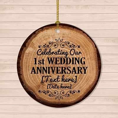 Alternative view of Personalized Celebrate Our 1st Wedding Anniversary Milestone Circle Ornament - One Year Paper Anniversary Gift