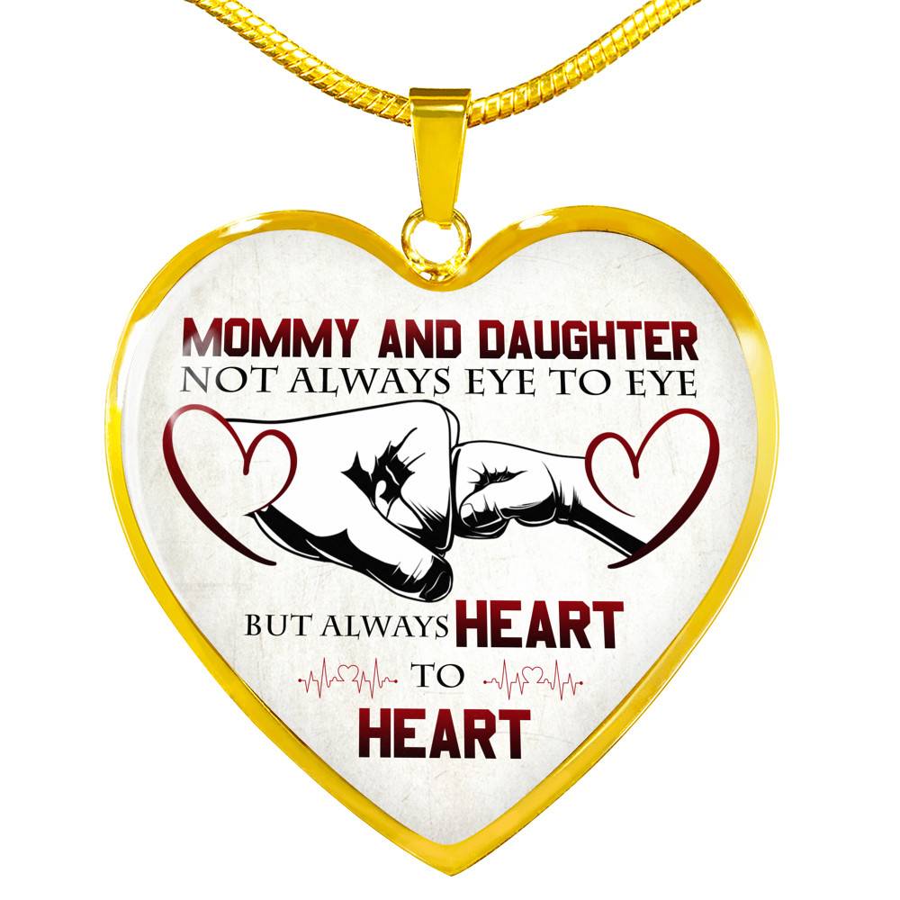 Mommy And Daughter Not Always Eye To Eye But Always Heart To Heart Mother and Daughter Heart Pendant Necklace - Heart Luxury Necklace (Gold Plated)