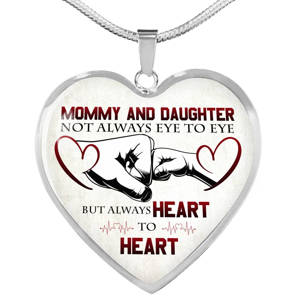 Mommy And Daughter Not Always Eye To Eye But Always Heart To Heart Mother and Daughter Heart Pendant Necklace - Heart Luxury Necklace (Silver)