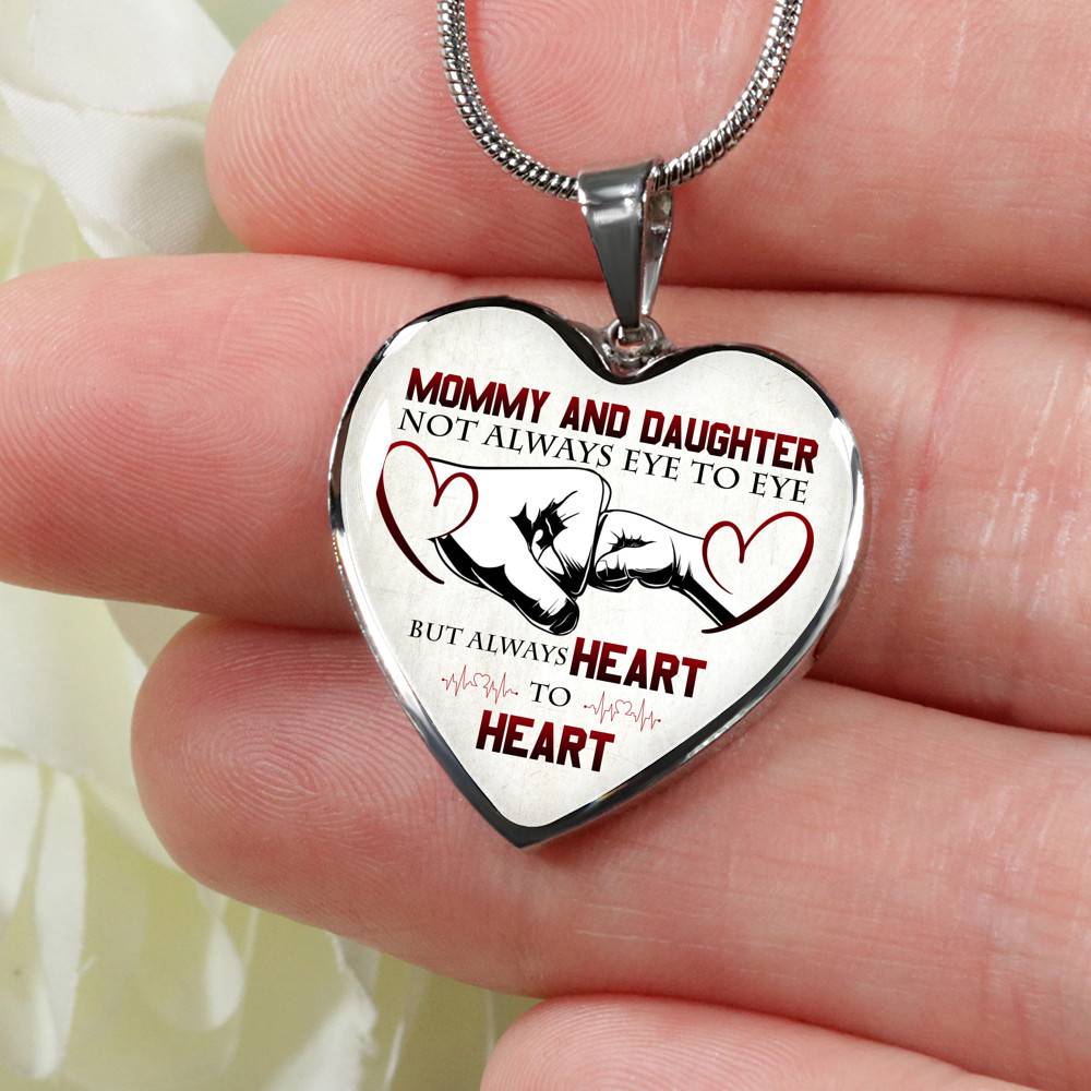 Mommy And Daughter Not Always Eye To Eye But Always Heart To Heart Mother and Daughter Heart Pendant Necklace - Heart Luxury Necklace (Silver)