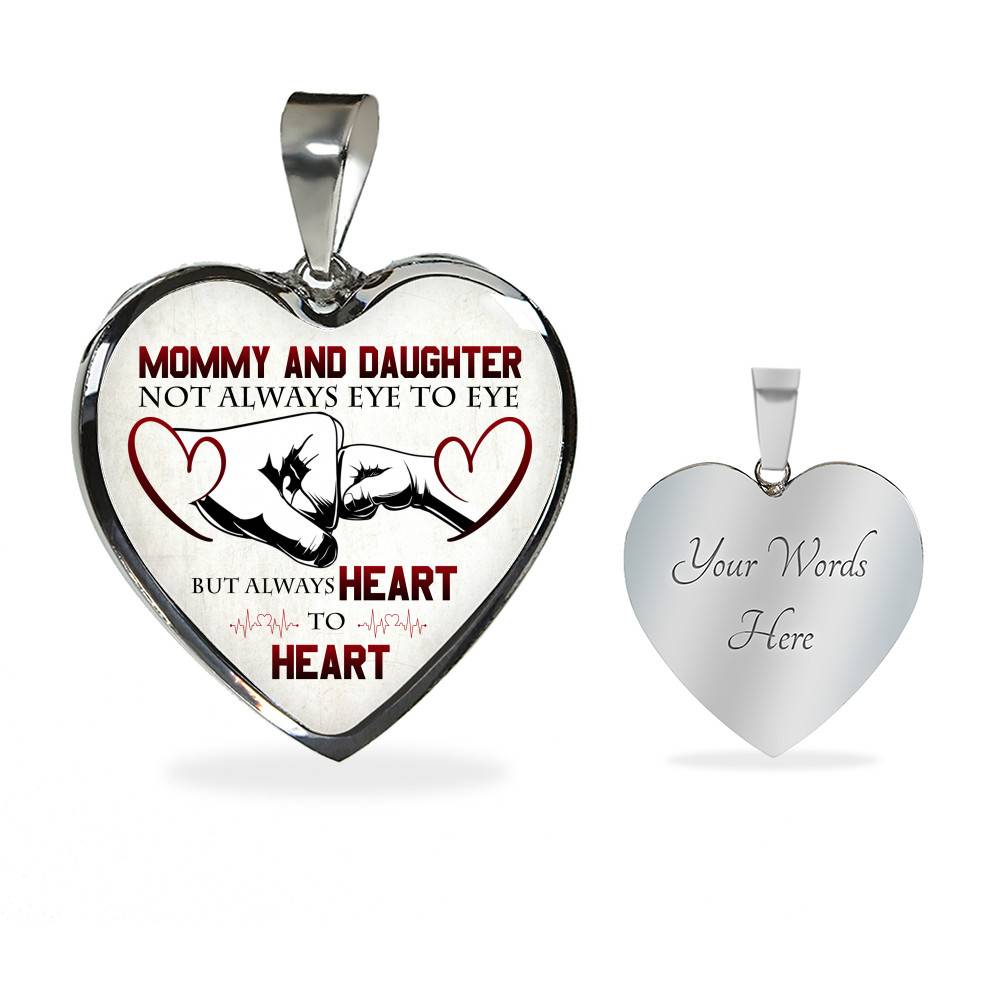 Mommy And Daughter Not Always Eye To Eye But Always Heart To Heart Mother and Daughter Heart Pendant Necklace - Heart Luxury Necklace (Silver)