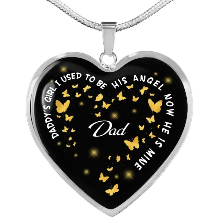 Daddy's Girl I Used To Be His Angel Now He Is Mine Heart Pendant Necklace - Loss of Dad Necklace - Heart Luxury Necklace (Silver)