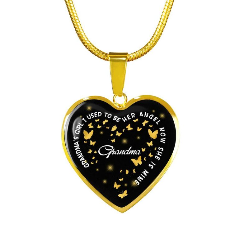 Grandma's Girl I Used To Be Her Angel Now She Is Mine Heart Pendant Necklace - Loss of Grandmother Necklace - Heart Luxury Necklace (Gold Plated)