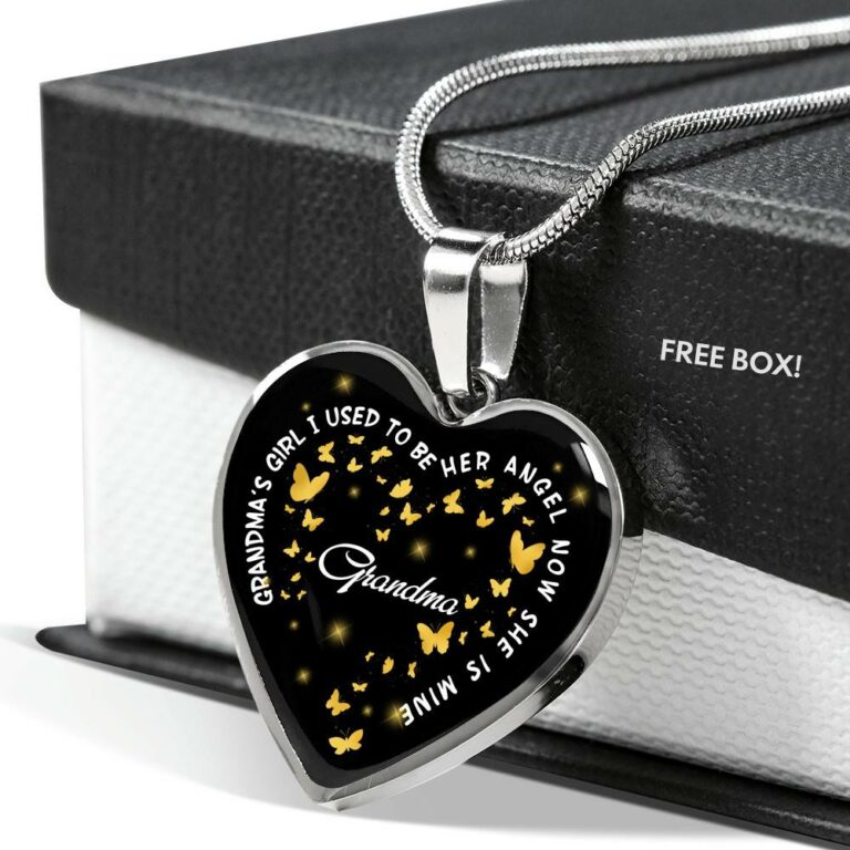 Grandma's Girl I Used To Be Her Angel Now She Is Mine Heart Pendant Necklace - Loss of Grandmother Necklace - Heart Luxury Necklace (Silver)