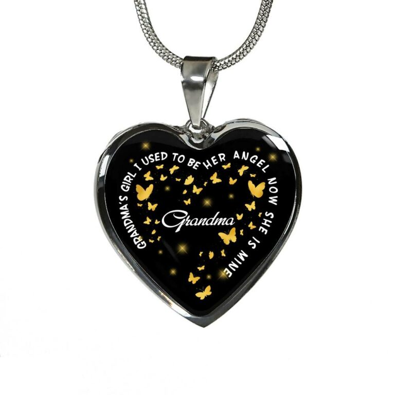 Grandma's Girl I Used To Be Her Angel Now She Is Mine Heart Pendant Necklace - Loss of Grandmother Necklace - Heart Luxury Necklace (Silver)
