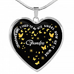 Grandpa's Girl I Used To Be His Angel Now He Is Mine Heart Pendant Necklace - Loss of Grandfather Necklace - Heart Luxury Necklace (Silver)