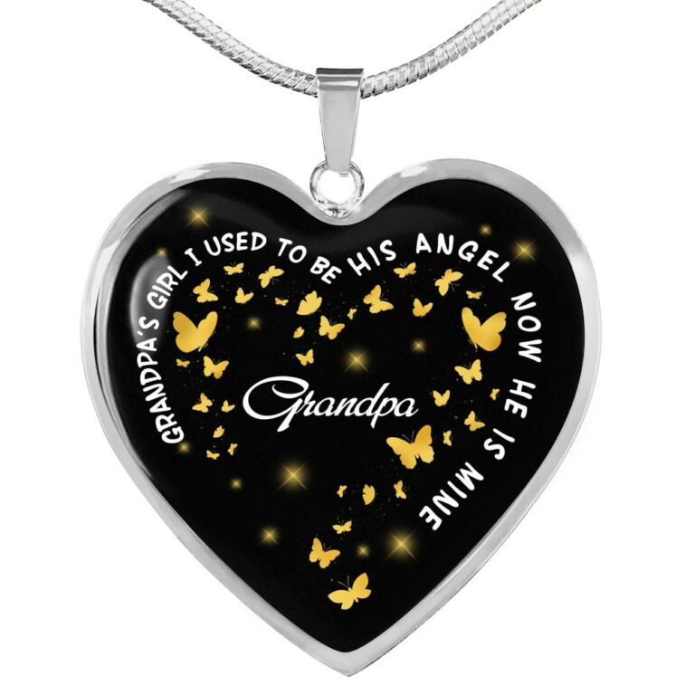 Grandpa's Girl I Used To Be His Angel Now He Is Mine Heart Pendant Necklace - Loss of Grandfather Necklace - Heart Luxury Necklace (Silver)