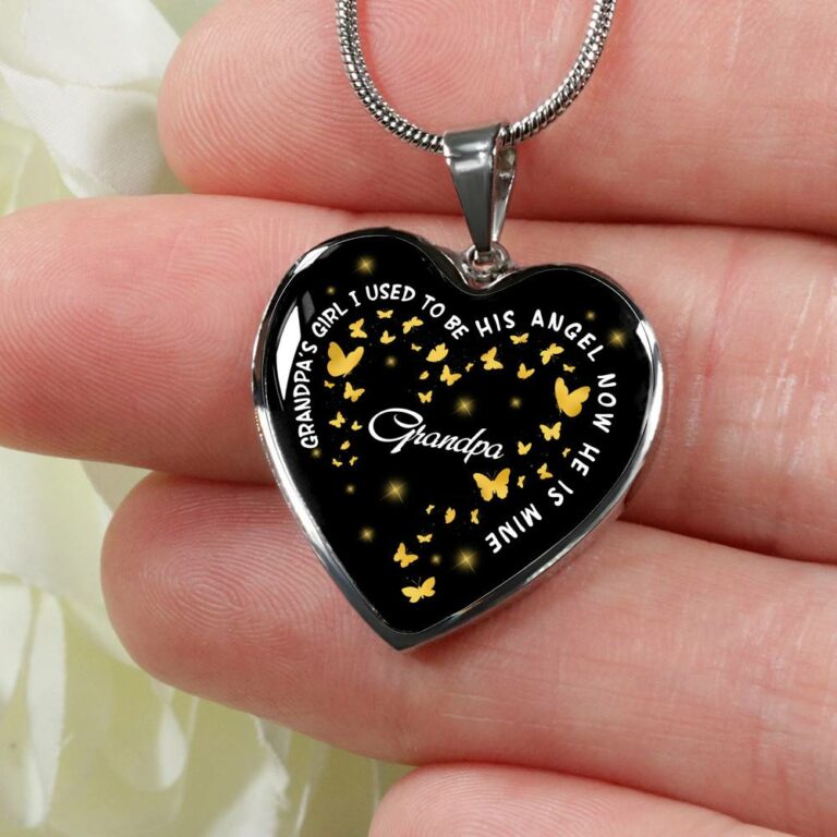 Grandpa's Girl I Used To Be His Angel Now He Is Mine Heart Pendant Necklace - Loss of Grandfather Necklace - Heart Luxury Necklace (Silver)