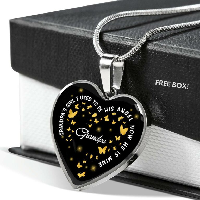 Grandpa's Girl I Used To Be His Angel Now He Is Mine Heart Pendant Necklace - Loss of Grandfather Necklace - Heart Luxury Necklace (Silver)