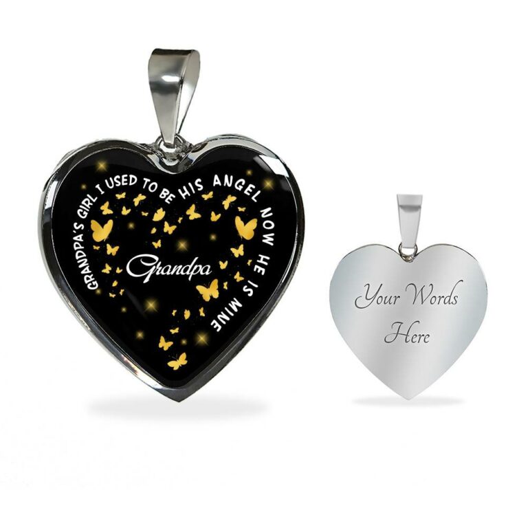 Grandpa's Girl I Used To Be His Angel Now He Is Mine Heart Pendant Necklace - Loss of Grandfather Necklace - Heart Luxury Necklace (Silver)