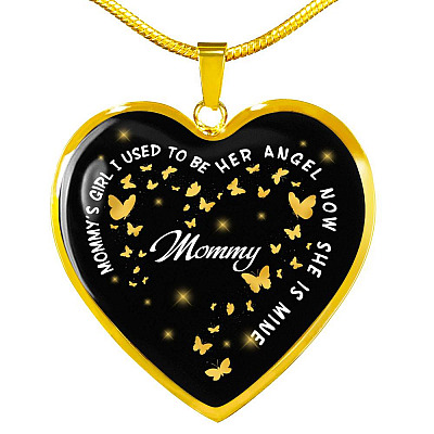 Mommy's Girl I Used To Be Her Angel Now She Is Mine Heart Pendant Necklace - Loss of Mom Necklace - Heart Luxury Necklace (Gold Plated)