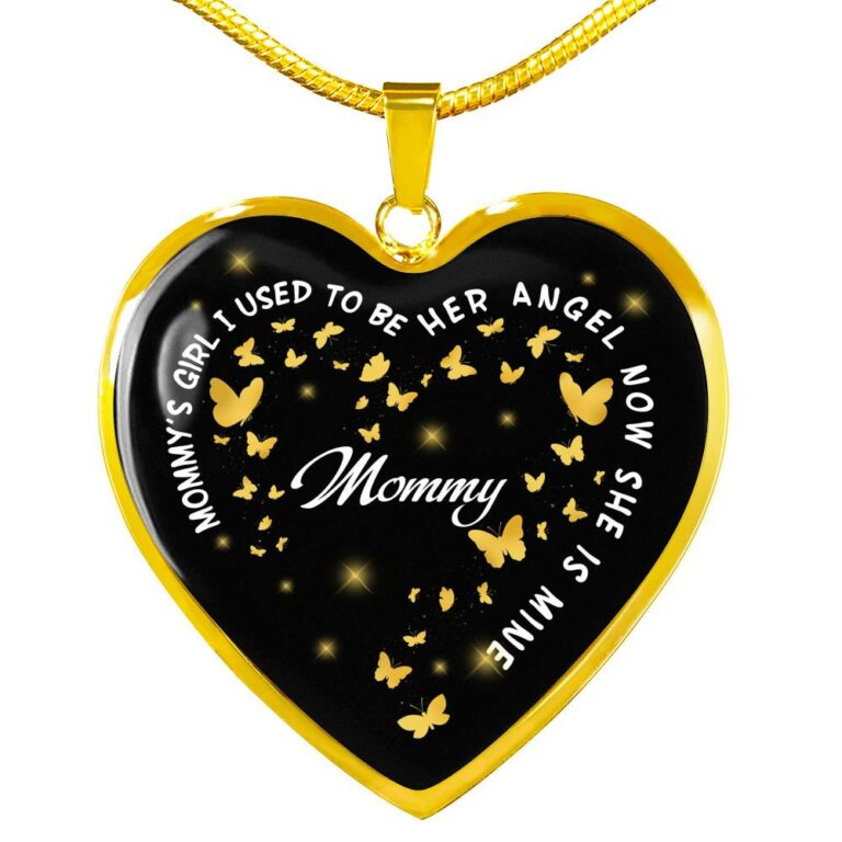 Mommy's Girl I Used To Be Her Angel Now She Is Mine Heart Pendant Necklace - Loss of Mom Necklace - Heart Luxury Necklace (Gold Plated)