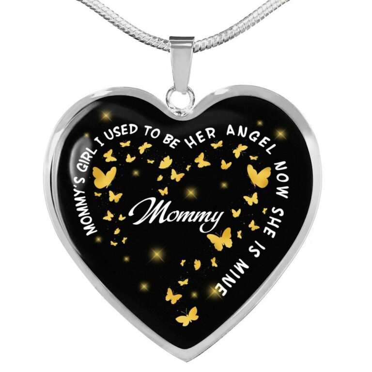 Mommy's Girl I Used To Be Her Angel Now She Is Mine Heart Pendant Necklace - Loss of Mom Necklace - Heart Luxury Necklace (Silver)