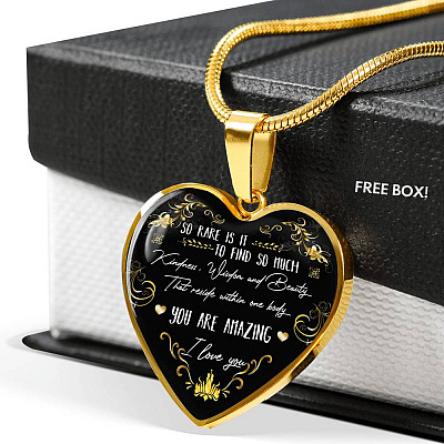 So Rare Is It To Find So Much Kindness Wisdom and Beauty Heart Pendant Necklace - Heart Luxury Necklace (Gold Plated)