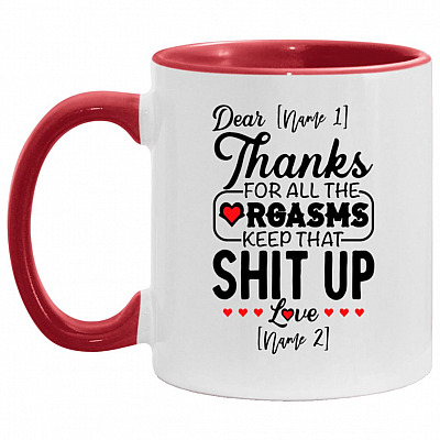 Personalized Thanks For All The Accent Mug, White/Red, 11 oz. Accent Mug