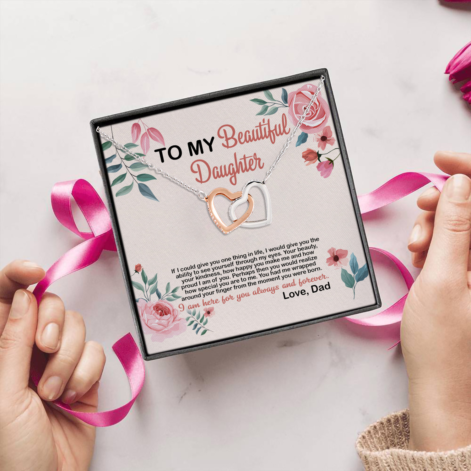 4VT. To My Beautiful Daughter If I Could Interlocking Hearts Necklace 5