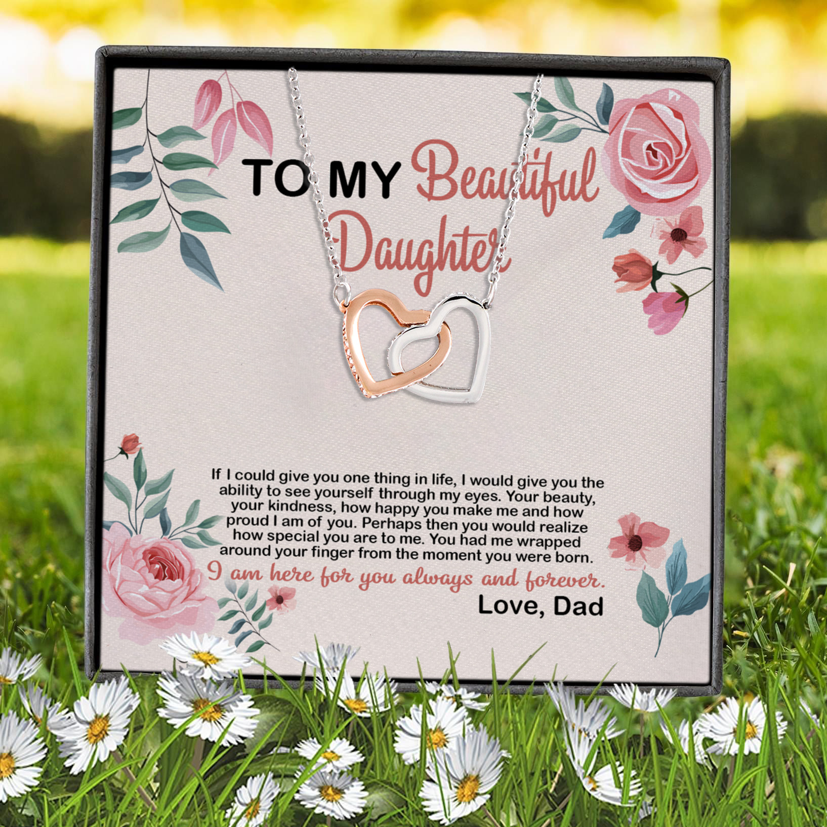 4VT. To My Beautiful Daughter If I Could Interlocking Hearts Necklace 7