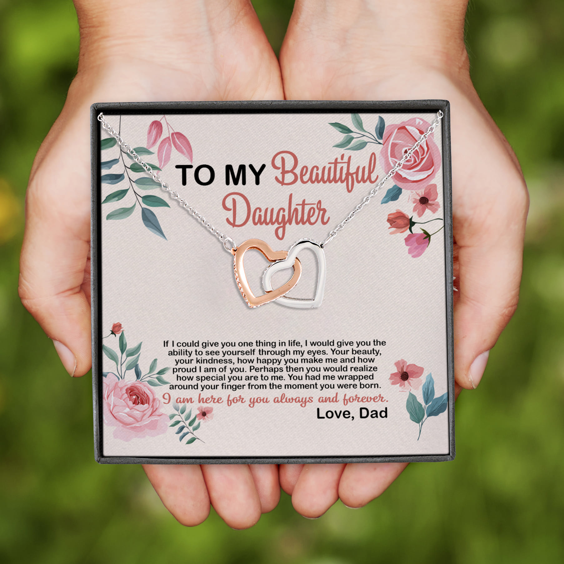 4VT. To My Beautiful Daughter If I Could Interlocking Hearts Necklace