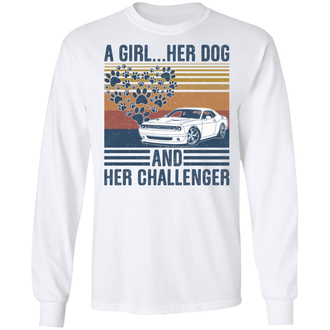 A Girl Her Dog And Her Challenger Hoodie - Sweatshirt - Long Sleeve, White, Long Sleeve