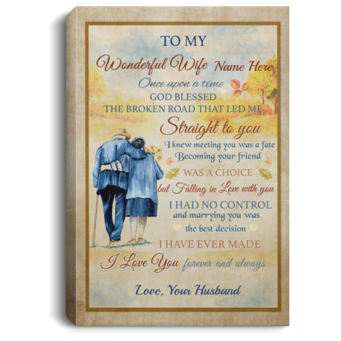 Personalized to My Wonderful Wife Once Upon a Time Gift from Husband Framed Canvas Prints - Unframed Poster, White, 0.75'' Framed Canvas