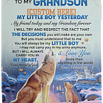 Personalized to My Grandson I Carry You in My Heart Fleece Blanket - Sherpa Blanket - Woven Blanket, White, Cozy Plush Fleece Blanket - 50x60