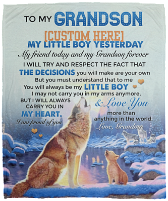 Personalized to My Grandson I Carry You in My Heart Fleece Blanket - Sherpa Blanket - Woven Blanket, White, Cozy Plush Fleece Blanket - 50x60