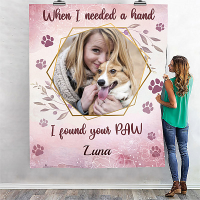 Alternative view of Personalized Photo When I Needed A Hand I Found Your Paw Dog Lover Fleece Blanket - Mink Sherpa Blanket