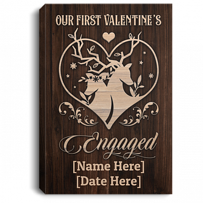 Personalized Deer Our First Valentine's Engaged Framed Canvas Prints - Unframed Poster - Valentines Gifts, White, 0.75'' Framed Canvas