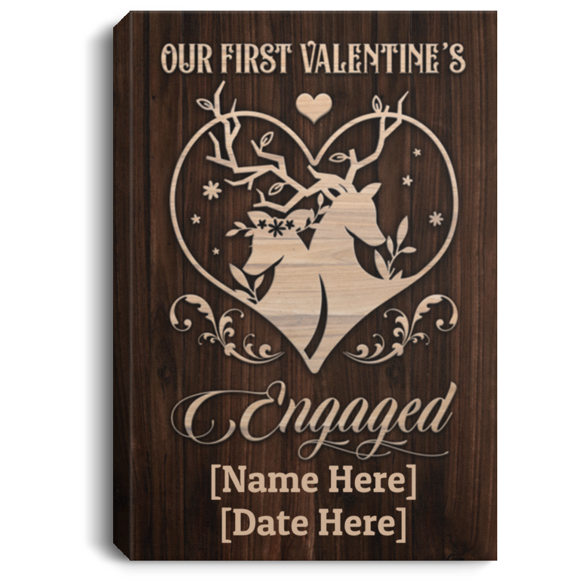 Personalized Deer Our First Valentine's Engaged Framed Canvas Prints - Unframed Poster - Valentines Gifts, White, 0.75'' Framed Canvas
