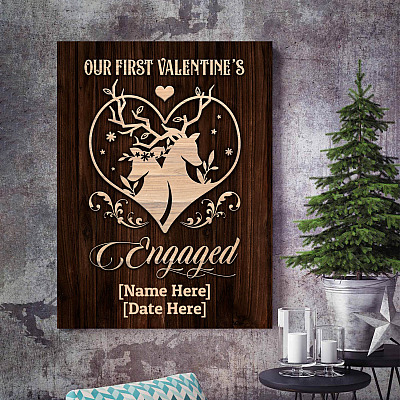 Alternative view of Personalized Deer Our First Valentine's Engaged Framed Canvas Prints - Unframed Poster - Valentines Gifts