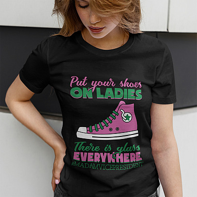 Alternative view of Kamala Harris Put Your Shoes on Ladies There Are Glass Everywhere Aka Sorority 1908 T-Shirt - V Neck
