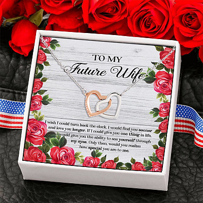 To My Future Wife If I Could Give You One Thing Through My Eyes Interlocking Heart Pendant Necklace