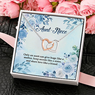 Alternative view of Aunt Niece Only An Aunt Can Give Hugs Like A Mother And Share Love Like A Friend Interlocking Hearts Pendant Necklace