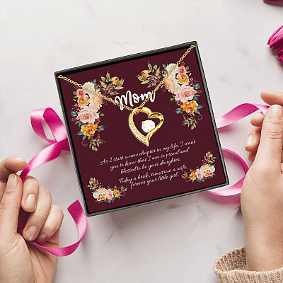 To My Mom Today A Bride Tomorrow A Wife Forever Your Little Girl Forever Love Heart Pendant Necklace