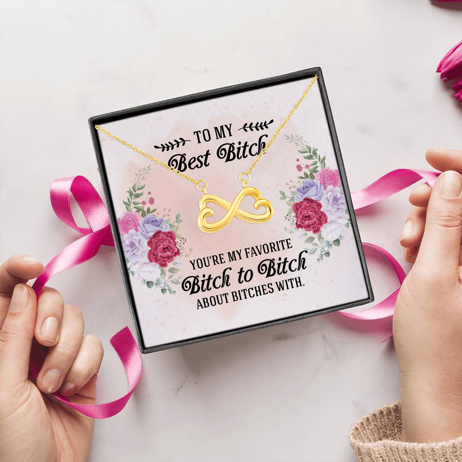 8Th. Best Bitch card (4) Infinity Heart Necklace (Gold) 5