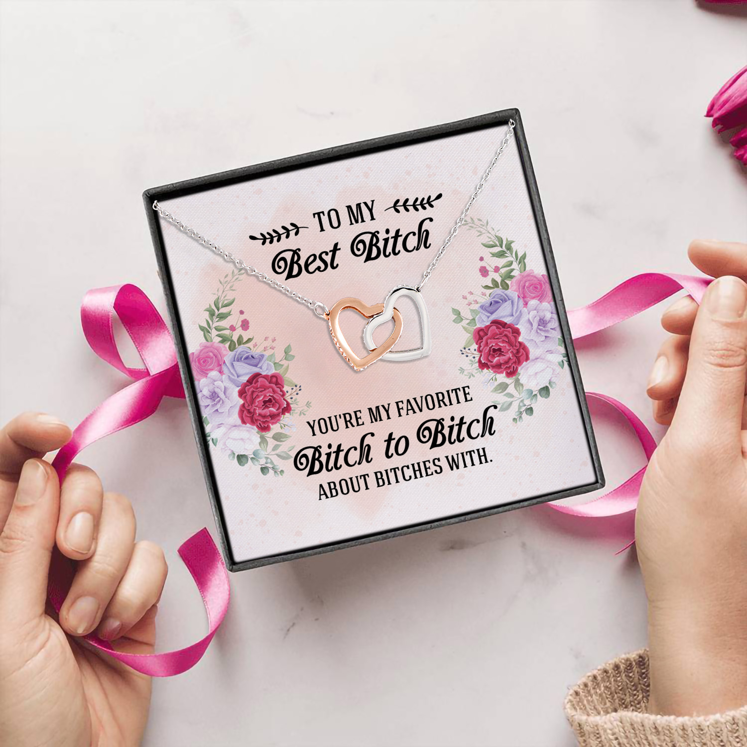 8Th. Best Bitch card (4) Interlocking Hearts Necklace 5