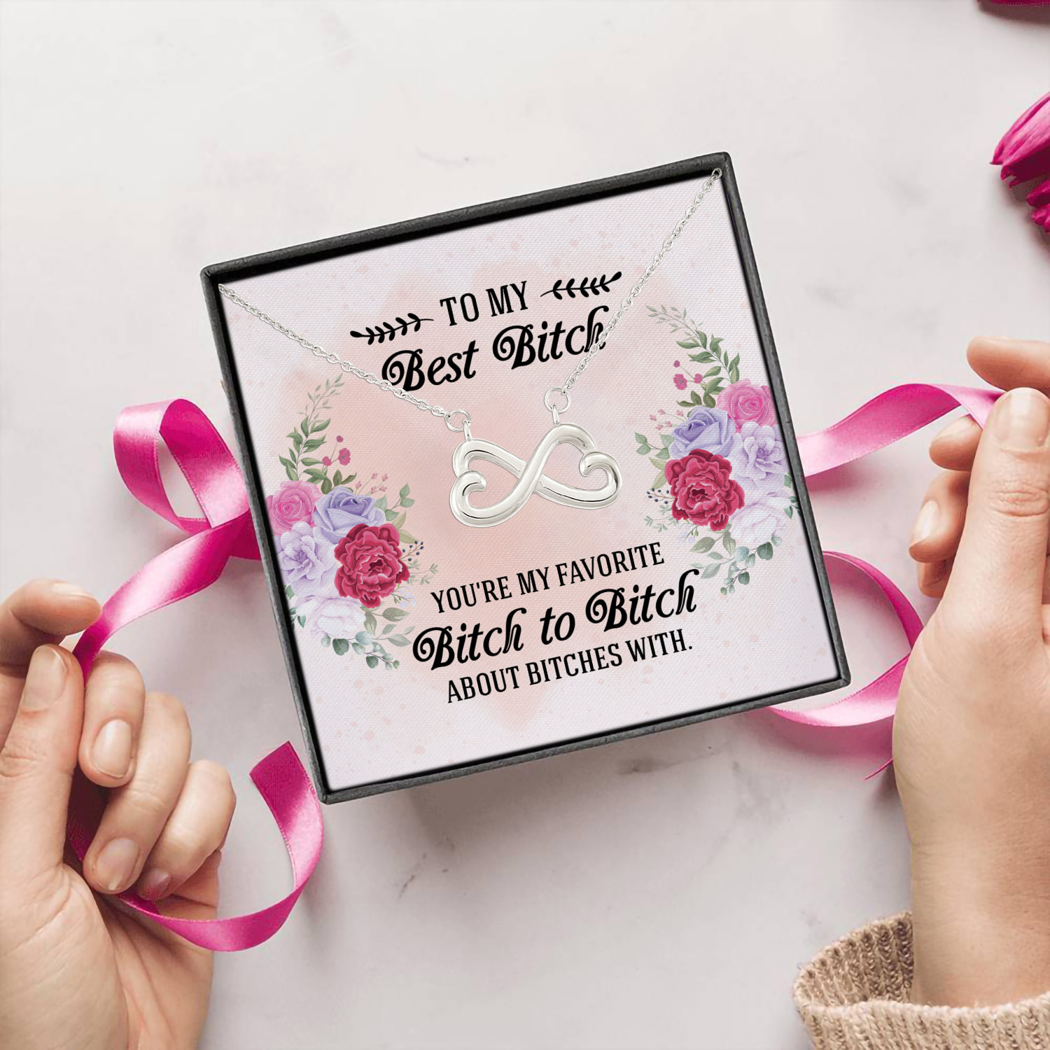 8Th. Best Bitch card (4) Infinity Heart Necklace (Silver) 5