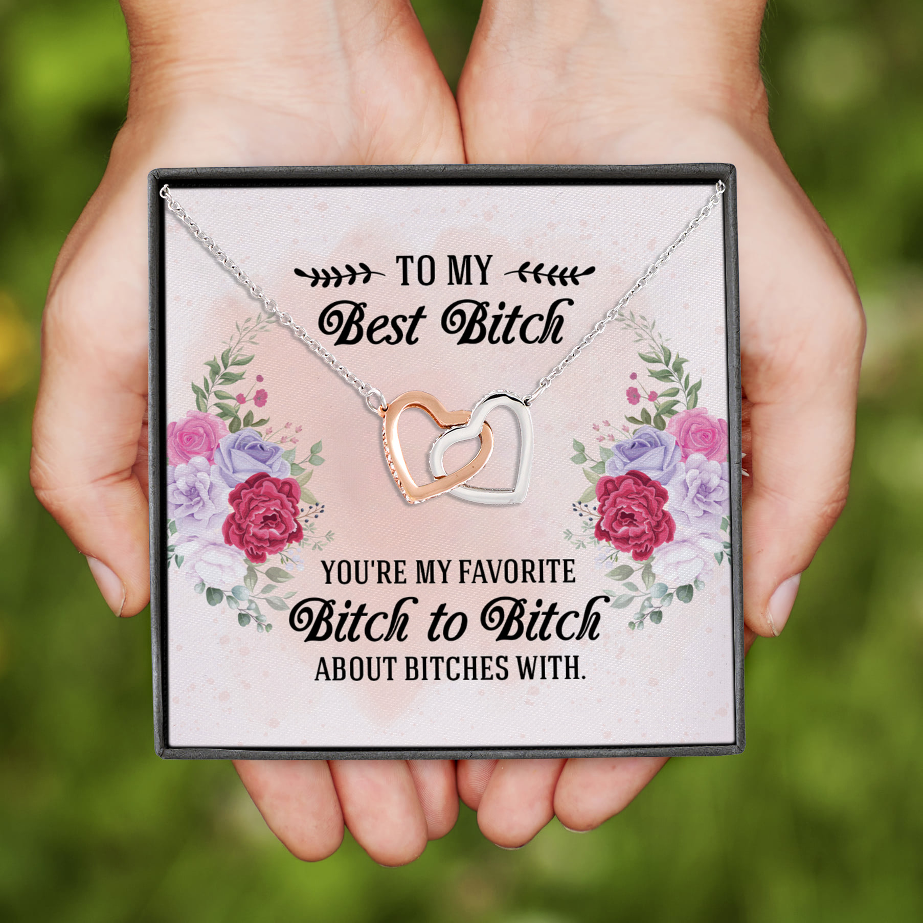 8Th. Best Bitch card (4) Interlocking Hearts Necklace