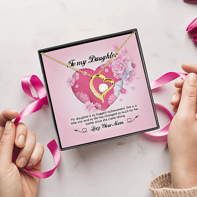 To My Daughter My Daughter Is My Biggest Achievement Love Your Mom Forever Love Heart Pendant Necklace