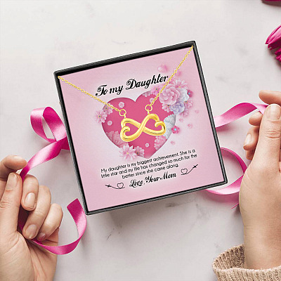 To My Daughter My Daughter Is My Biggest Achievement Love Your Mom Infinity Heart Pendant Necklace