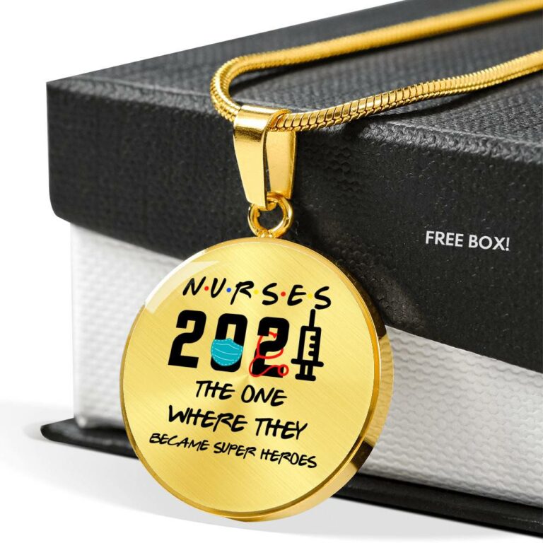 Nurse 2021 The One Where They Became Super Heroes Circle Pendant Necklace - Circle Luxury Necklace (Gold Plated)