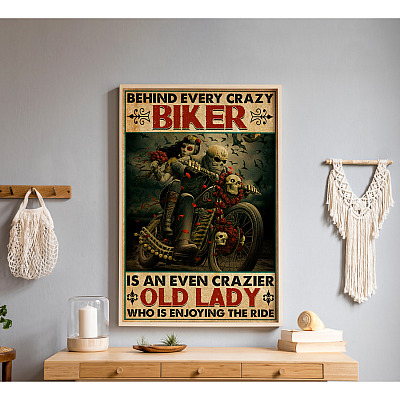 Alternative view of Motorcycle Couple Behind Every Crazy Biker Is Crazy Old Lady Valentine Gift Framed Canvas Prints - Unframed Poster